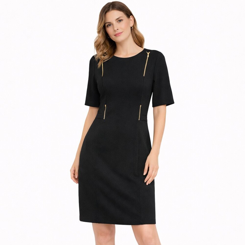 Ellen Tracy black scoop neck short sleeve zipper back lined dress Size: 16